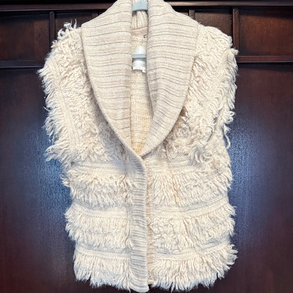 Anthropologie Cream Textured Knit Vest
